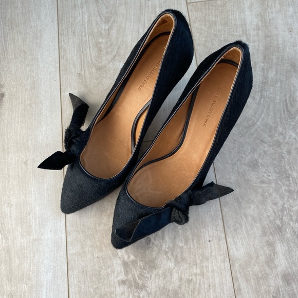 Isabel Marant Etoile Pealman Bow Pony Hair Pumps Heels Black 37 - Picture 1 of 5